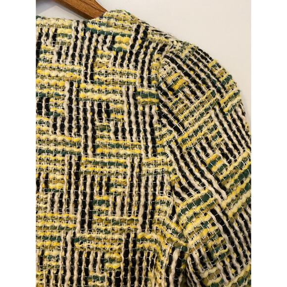 Emin and Paul Tweed Fringe Yellow Green Black Lady Jacket Wool Blend EUC Crop S - Picture 9 of 10